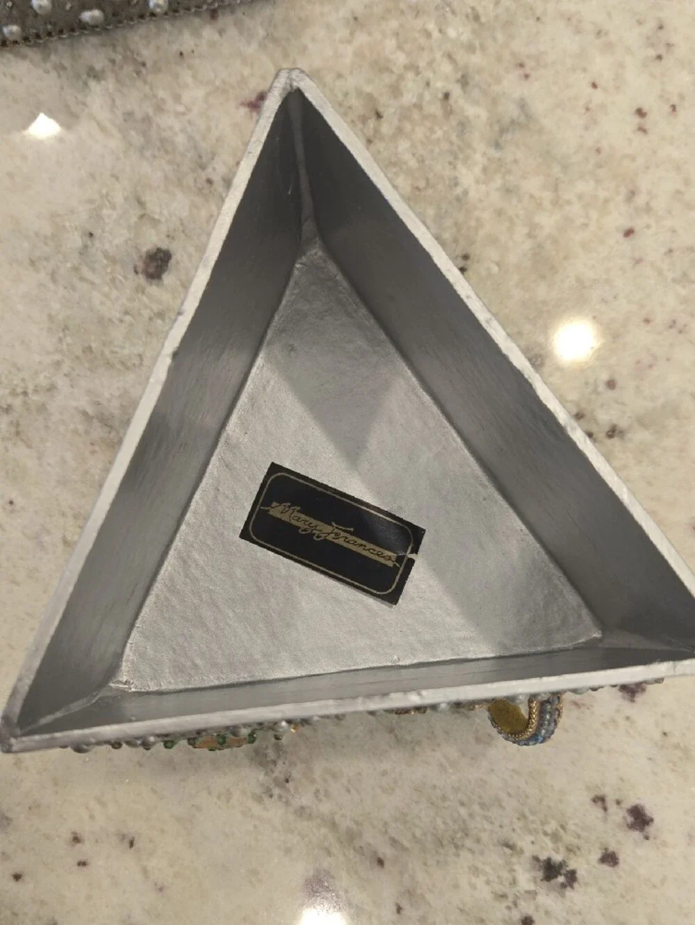Mary Frances Beaded Triangle Jewelry Box - Cream, Gold, Green, Purple